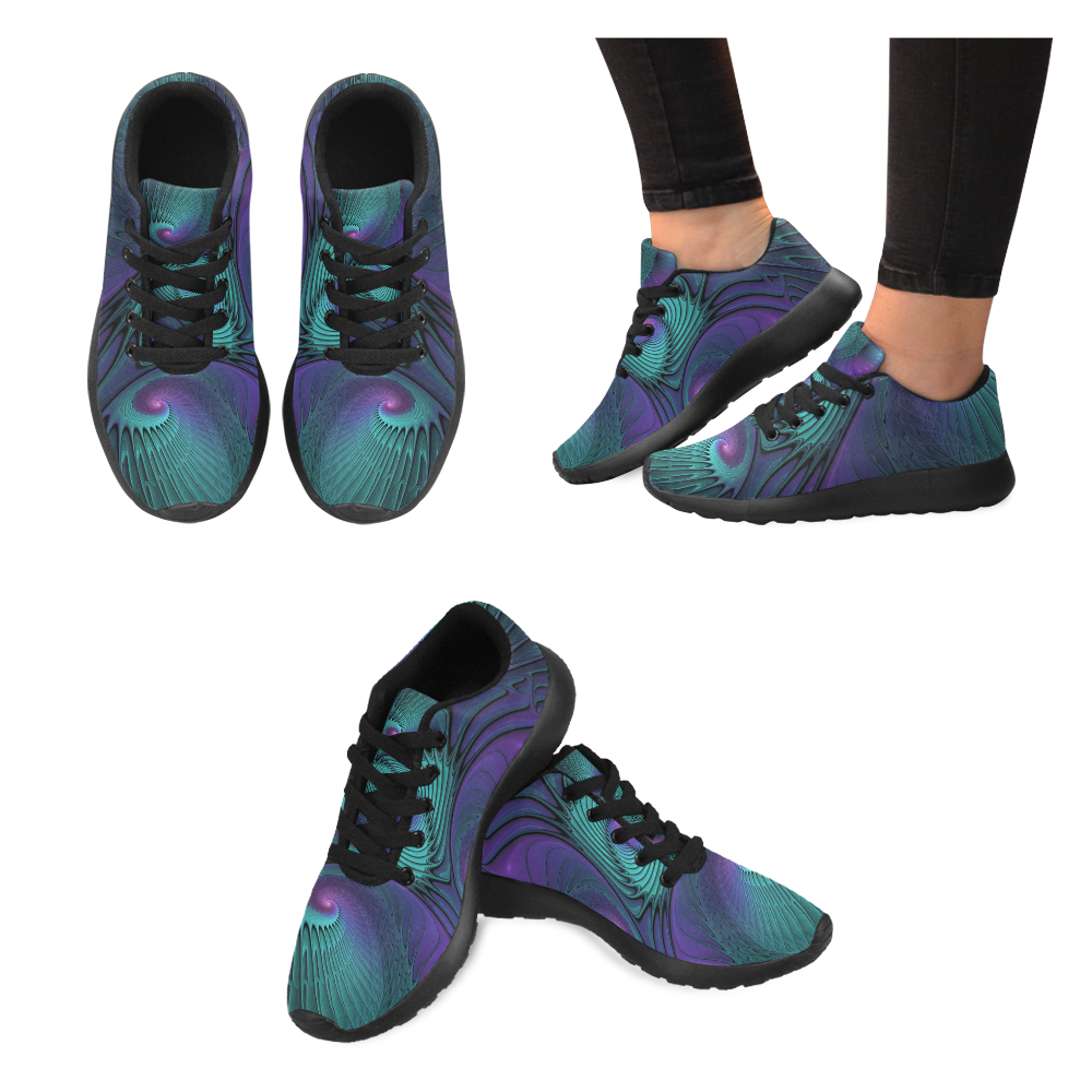 Purple meets Turquoise modern abstract Fractal Art Women’s Running Shoes (Model 020)