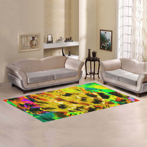 camouflage splash painting abstract in yellow green brown red orange Area Rug 7'x3'3''