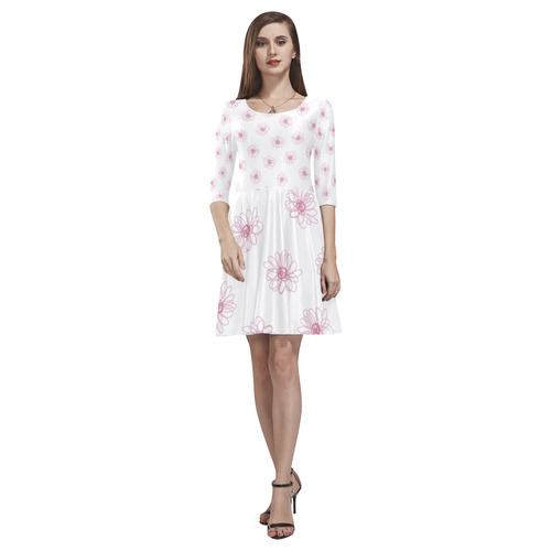 Pink floral pattern Tethys Half-Sleeve Skater Dress(Model D20)