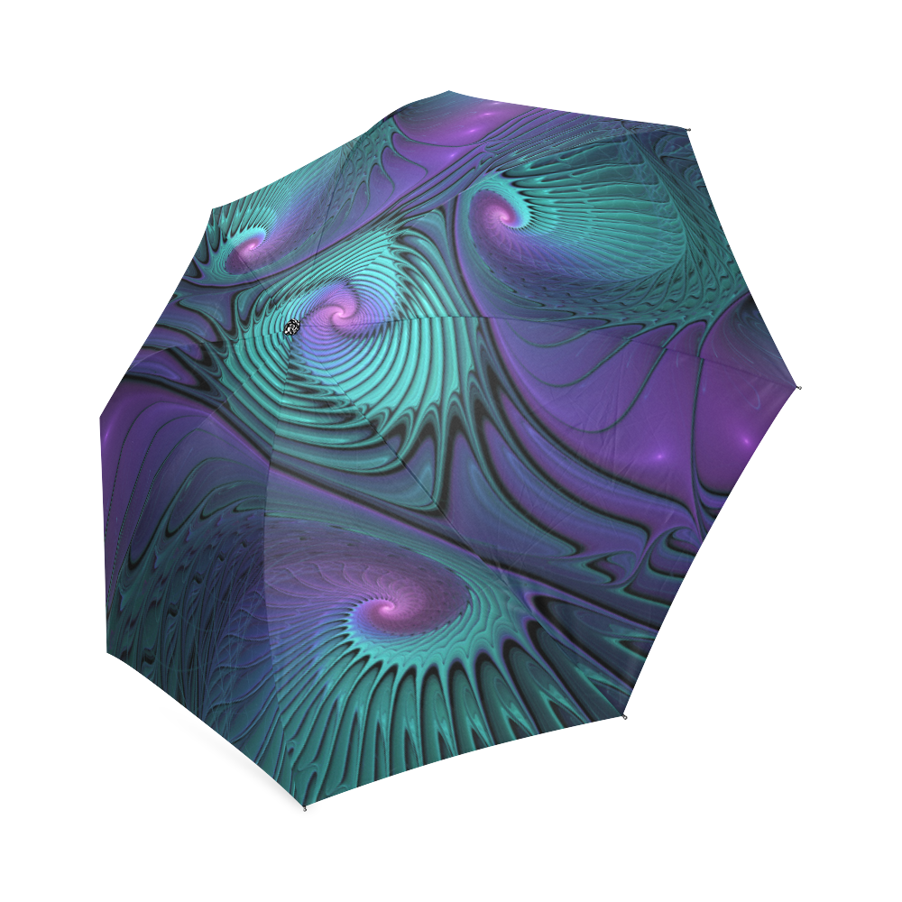 Purple meets Turquoise modern abstract Fractal Art Foldable Umbrella (Model U01)