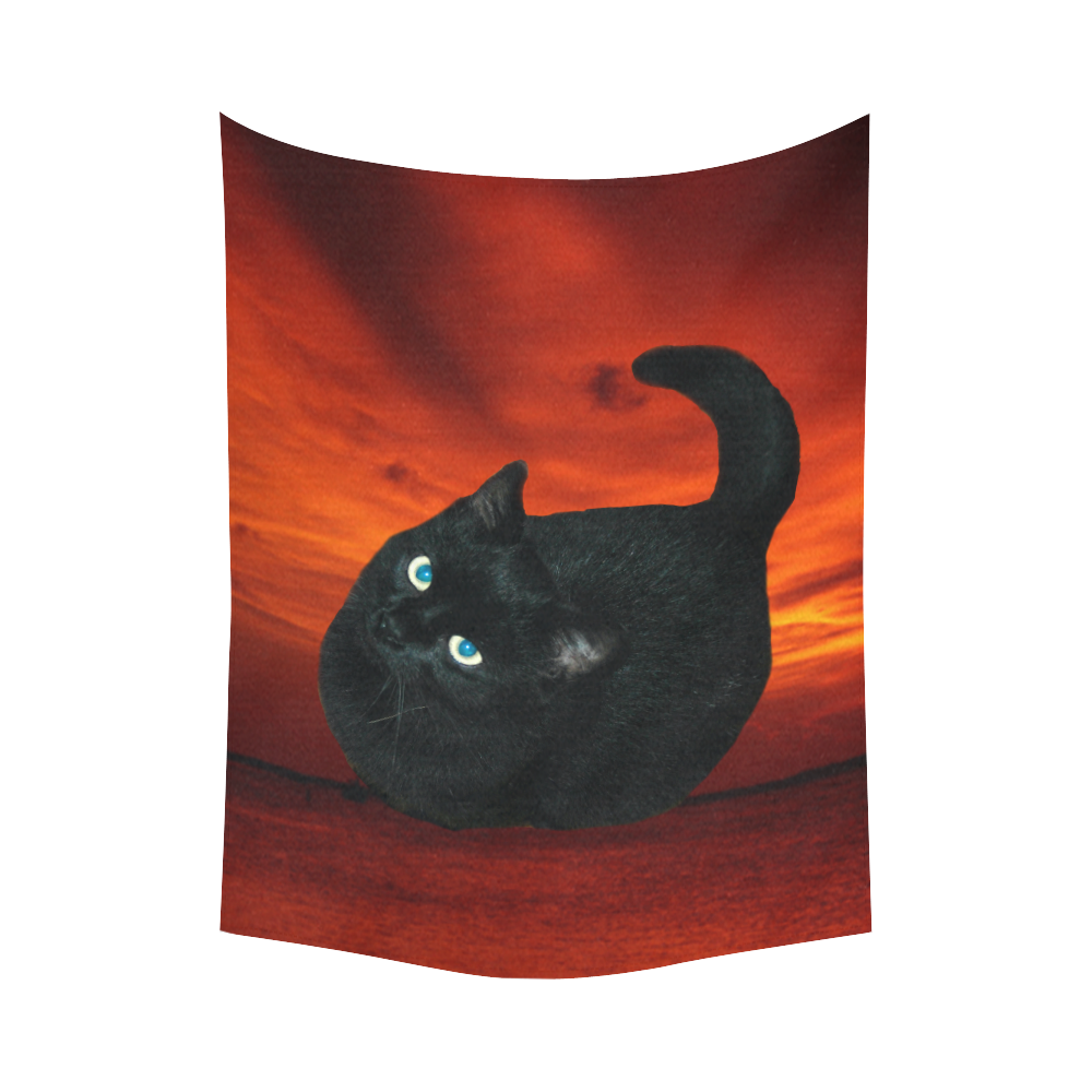 Cat and Red Sky Cotton Linen Wall Tapestry 60"x 80"