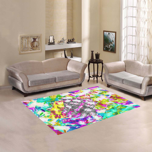 camouflage psychedelic splash painting abstract in pink blue yellow green purple Area Rug 5'3''x4'