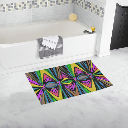 psychedelic geometric graffiti triangle pattern in pink green blue yellow and brown Bath Rug 16''x 28''