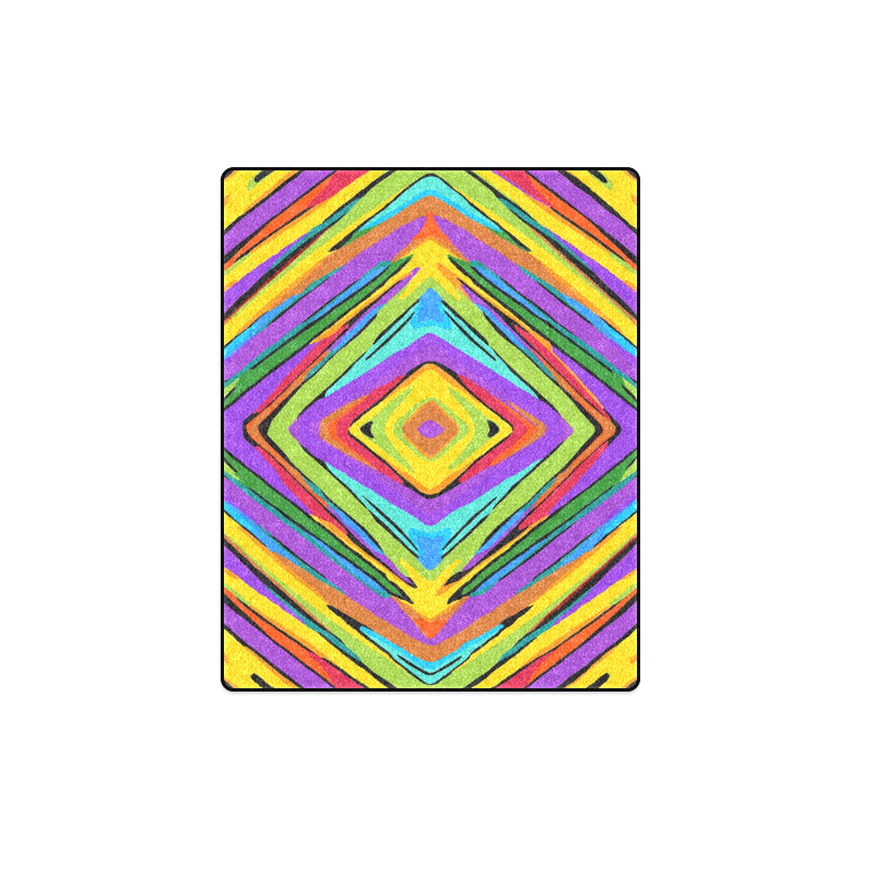 psychedelic geometric graffiti square pattern abstract in blue purple pink yellow green Blanket 40"x50"