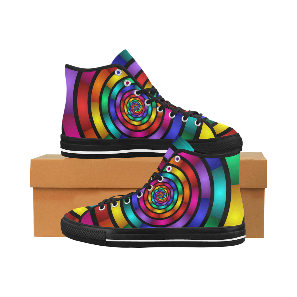 Round Psychedelic Colorful Modern Fractal Graphic Vancouver H Women's Canvas Shoes (1013-1)