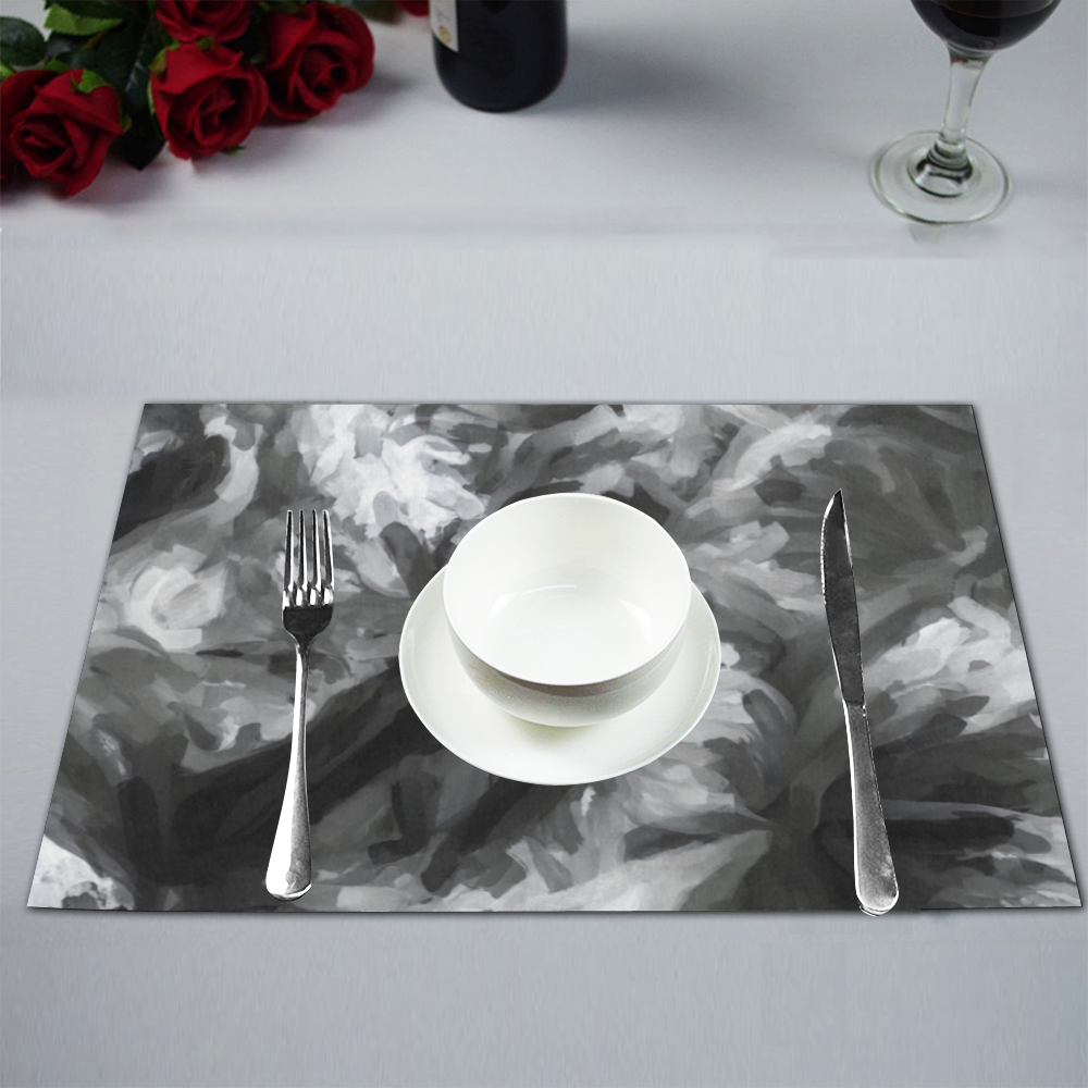 camouflage abstract painting texture background in black and white Placemat 12’’ x 18’’ (Set of 2)