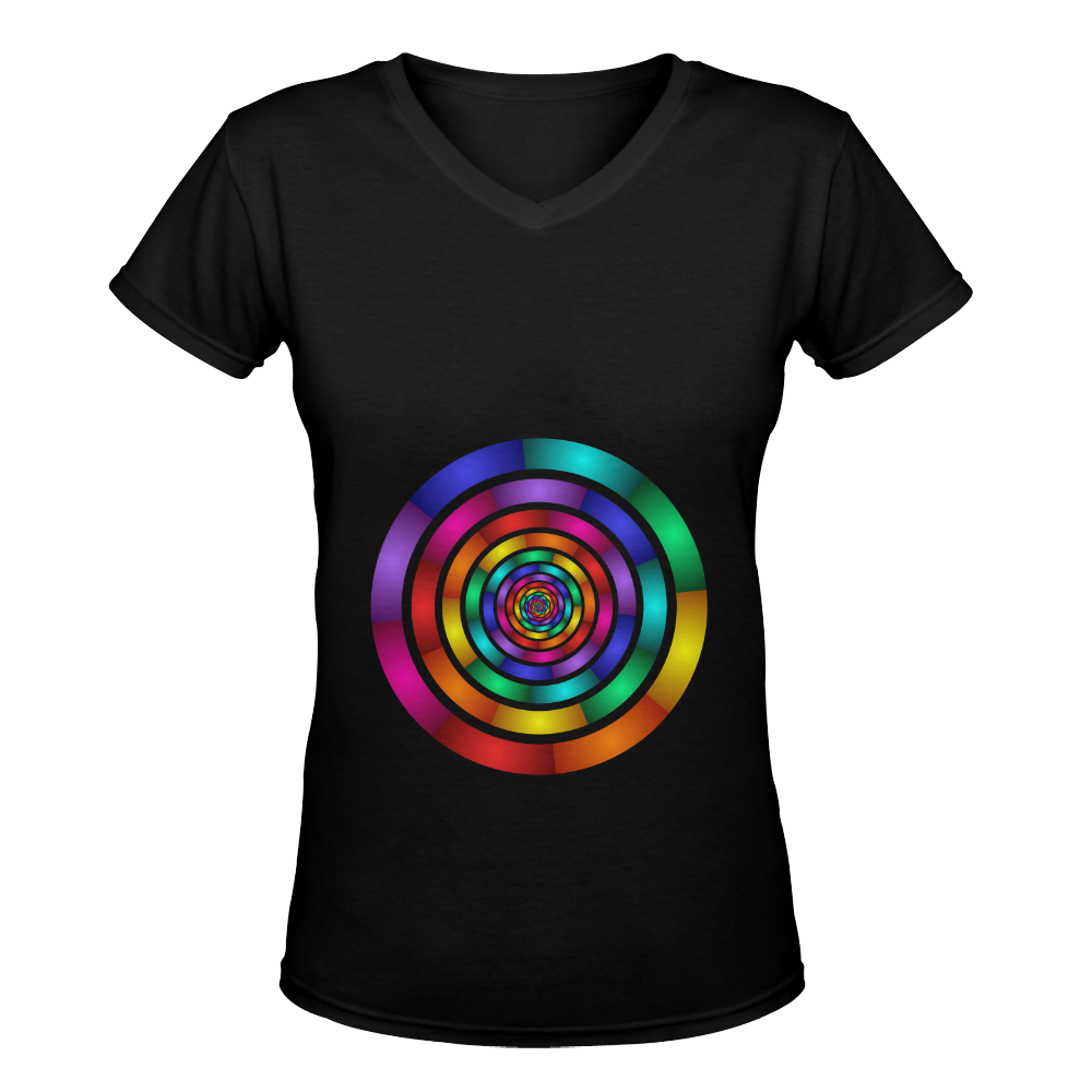 Round Psychedelic Colorful Modern Fractal Graphic Women's Deep V-neck T-shirt (Model T19)