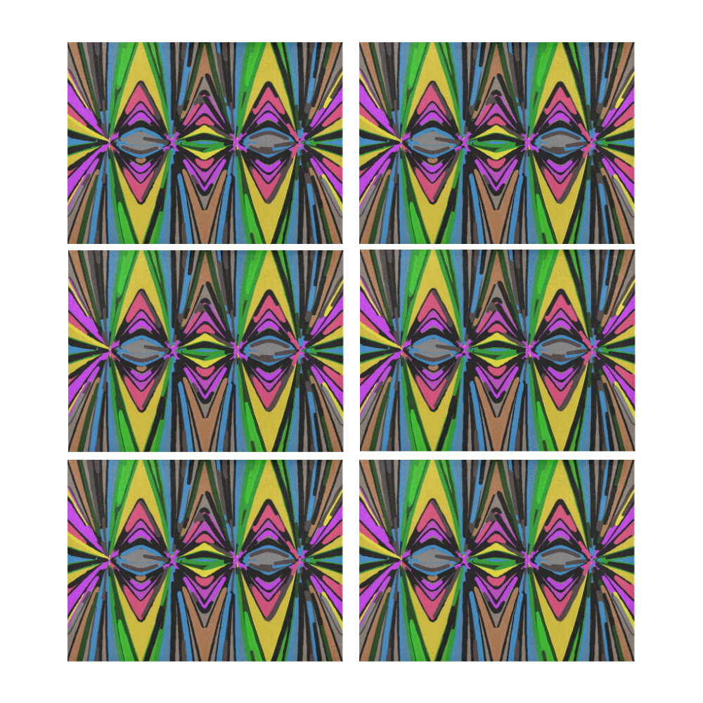 psychedelic geometric graffiti triangle pattern in pink green blue yellow and brown Placemat 14’’ x 19’’ (Set of 6)