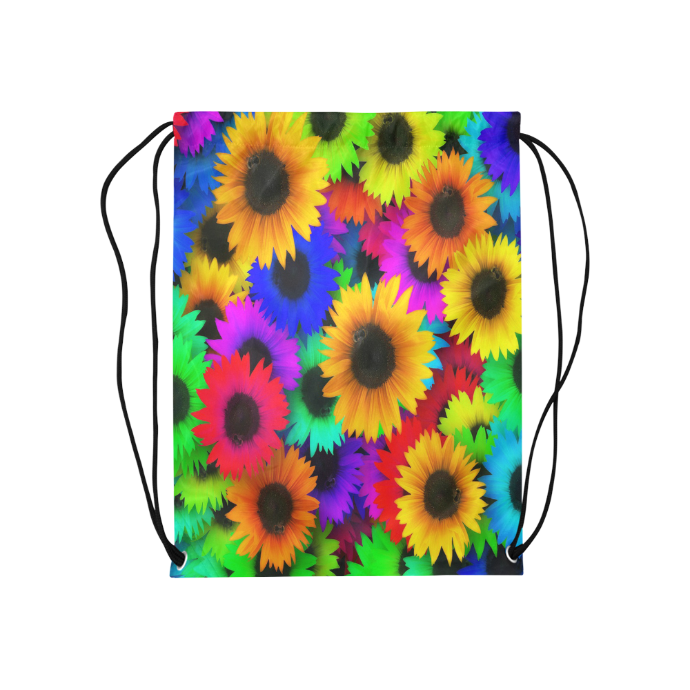 Neon Rainbow Pop Sunflowers Medium Drawstring Bag Model 1604 (Twin Sides) 13.8"(W) * 18.1"(H)