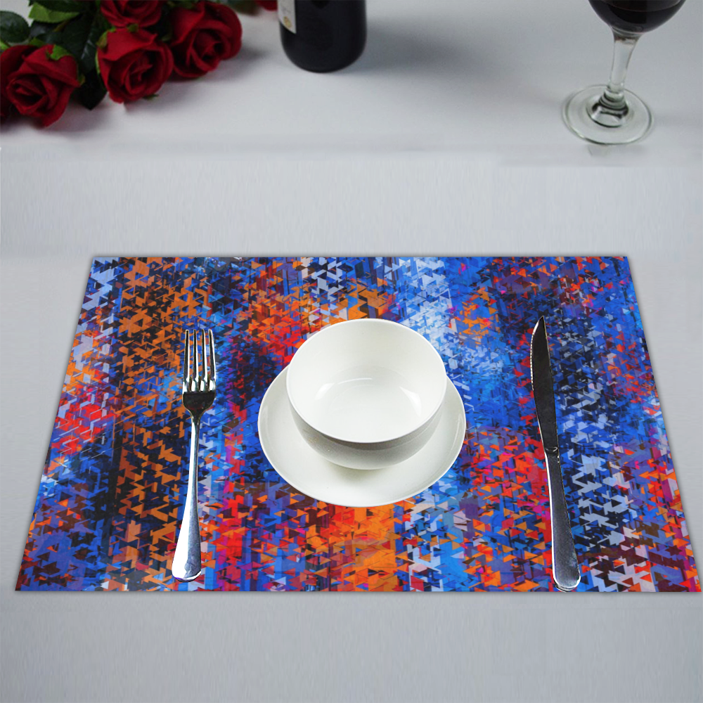 psychedelic geometric polygon shape pattern abstract in blue red orange Placemat 14’’ x 19’’ (Set of 4)