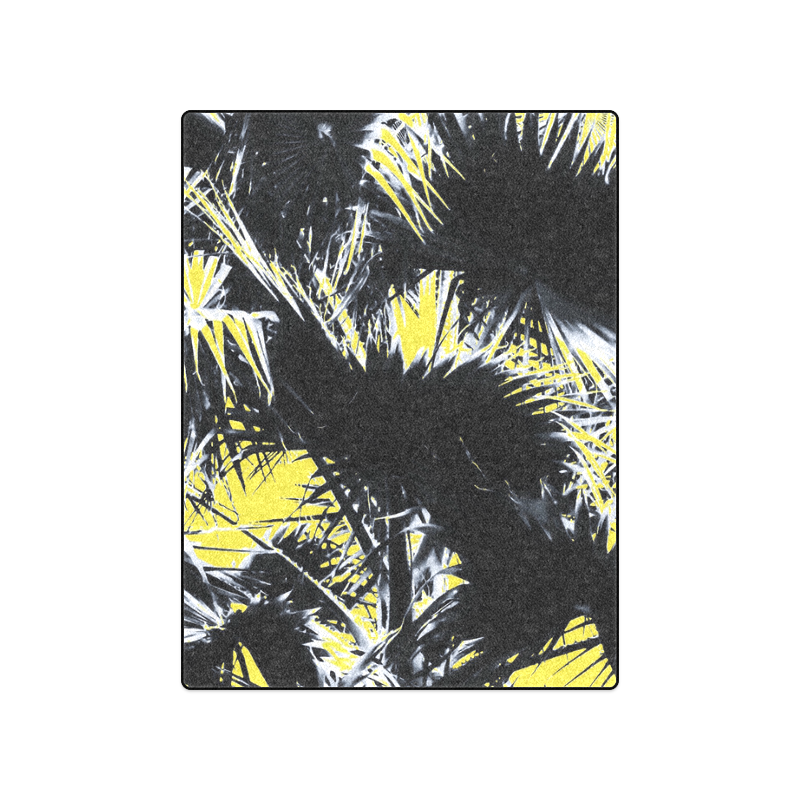 black and white palm leaves with yellow background Blanket 50"x60"