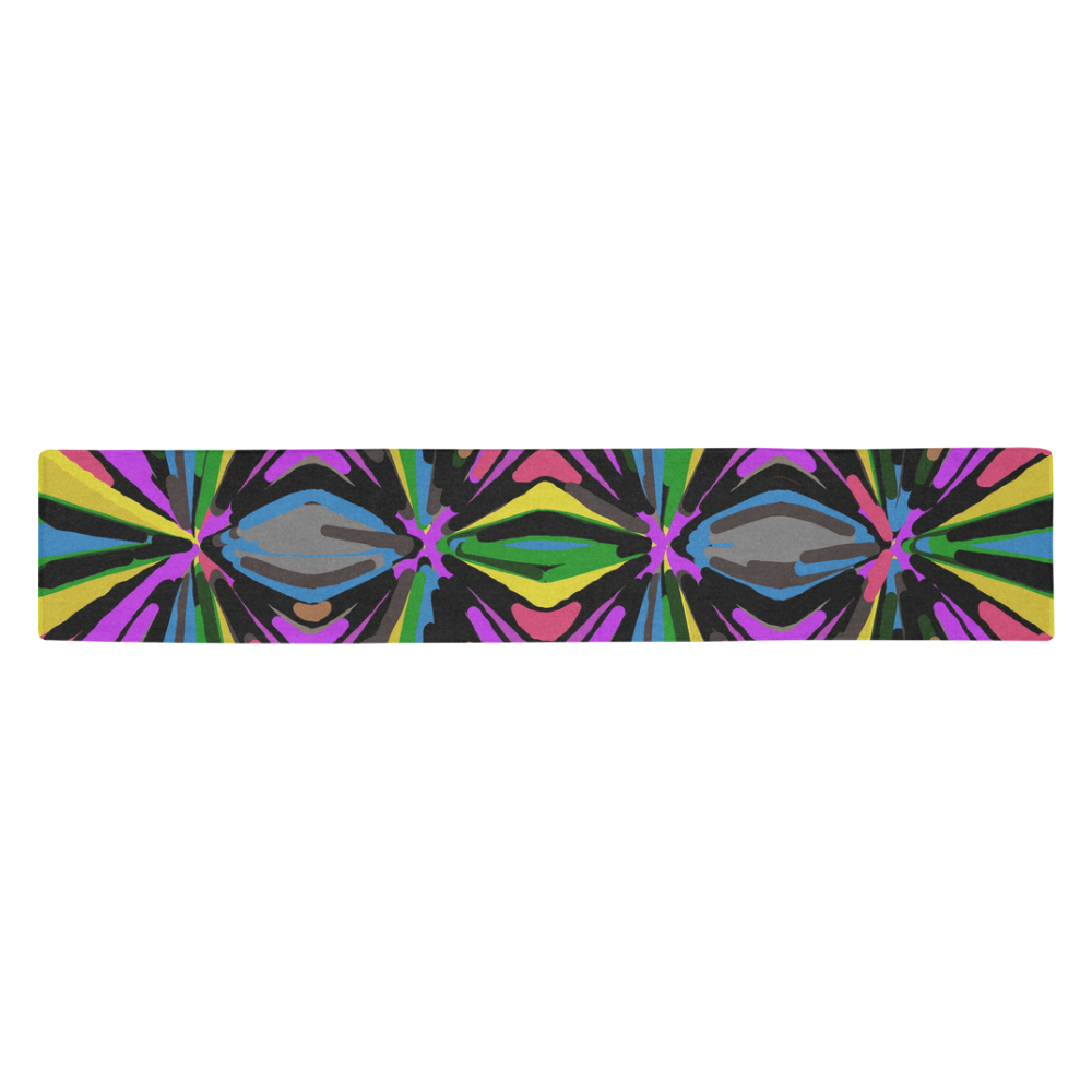 psychedelic geometric graffiti triangle pattern in pink green blue yellow and brown Table Runner 14x72 inch