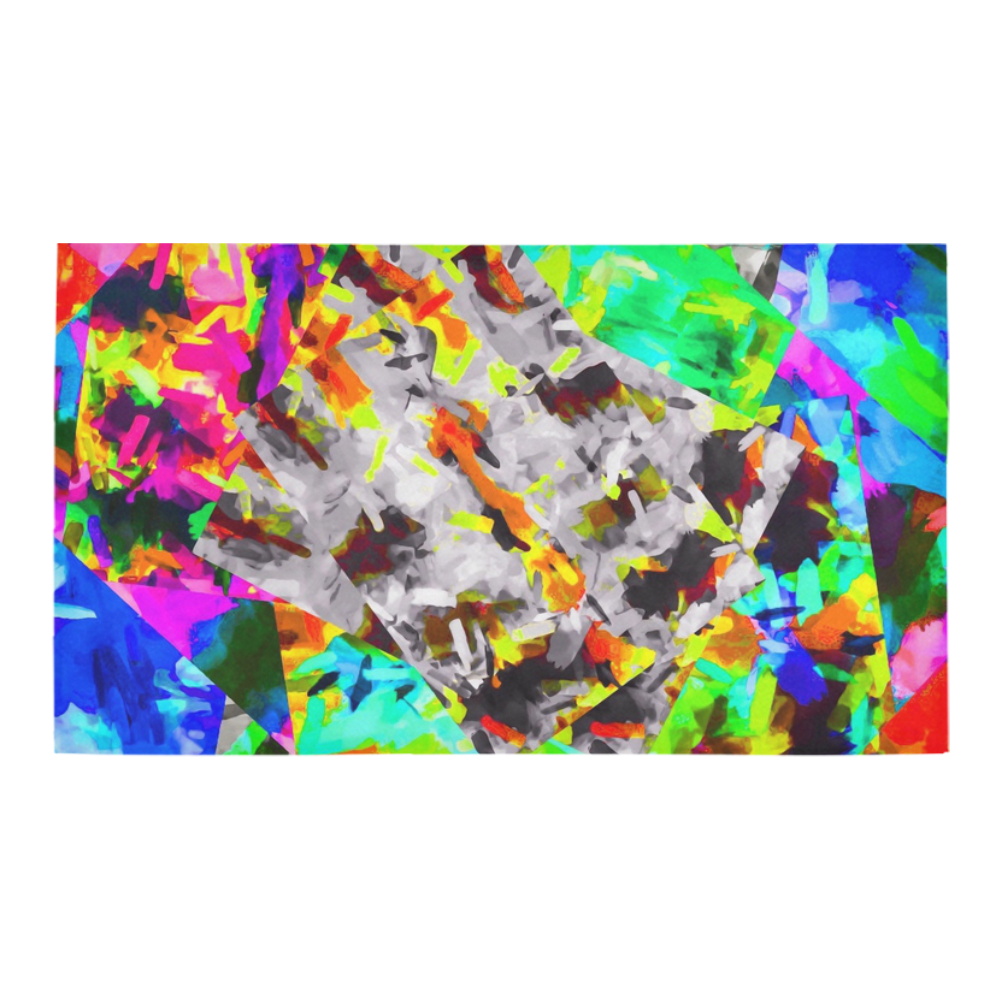 camouflage psychedelic splash painting abstract in blue green orange pink brown Bath Rug 16''x 28''