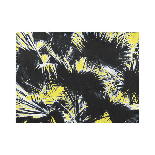 black and white palm leaves with yellow background Placemat 14’’ x 19’’