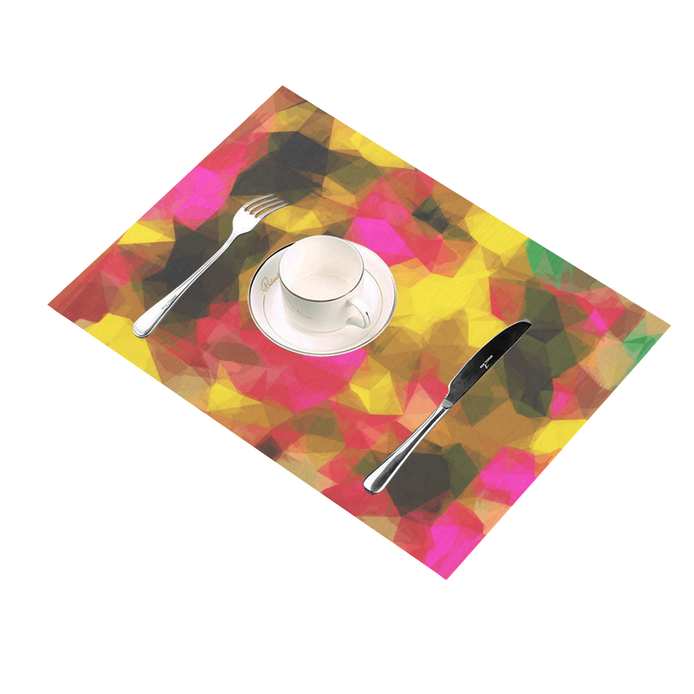 psychedelic geometric polygon shape pattern abstract in pink yellow green Placemat 14’’ x 19’’ (Set of 6)