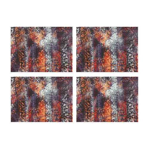psychedelic geometric polygon shape pattern abstract in black orange brown red Placemat 14’’ x 19’’ (Set of 4)