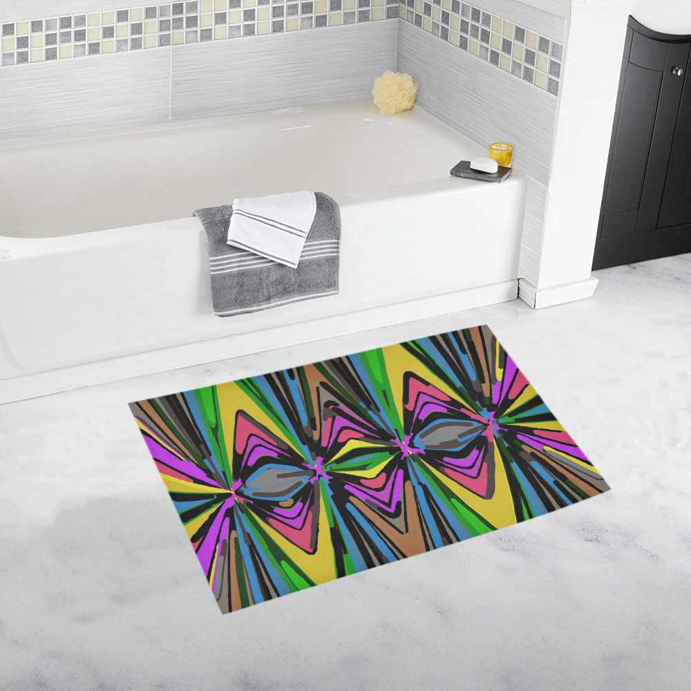 psychedelic geometric graffiti triangle pattern in pink green blue yellow and brown Bath Rug 20''x 32''