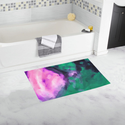 psychedelic splash painting texture abstract background in green and pink Bath Rug 16''x 28''