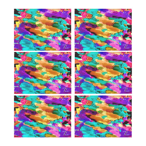 psychedelic splash painting texture abstract background in pink green purple yellow brown Placemat 14’’ x 19’’ (Set of 6)