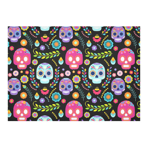 Day of the Dead Sugar Skull Floral Pattern Cotton Linen Tablecloth 60"x 84"