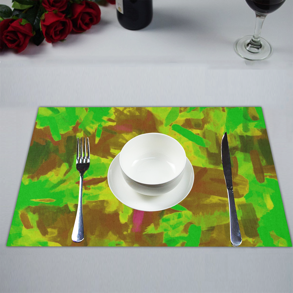 camouflage painting texture abstract background in green yellow brown Placemat 14’’ x 19’’ (Set of 4)