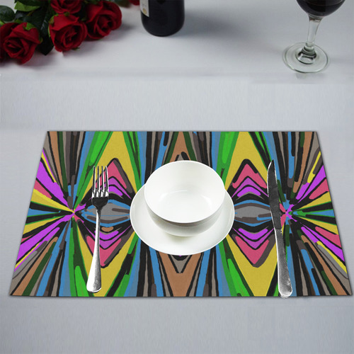 psychedelic geometric graffiti triangle pattern in pink green blue yellow and brown Placemat 12’’ x 18’’ (Set of 6)