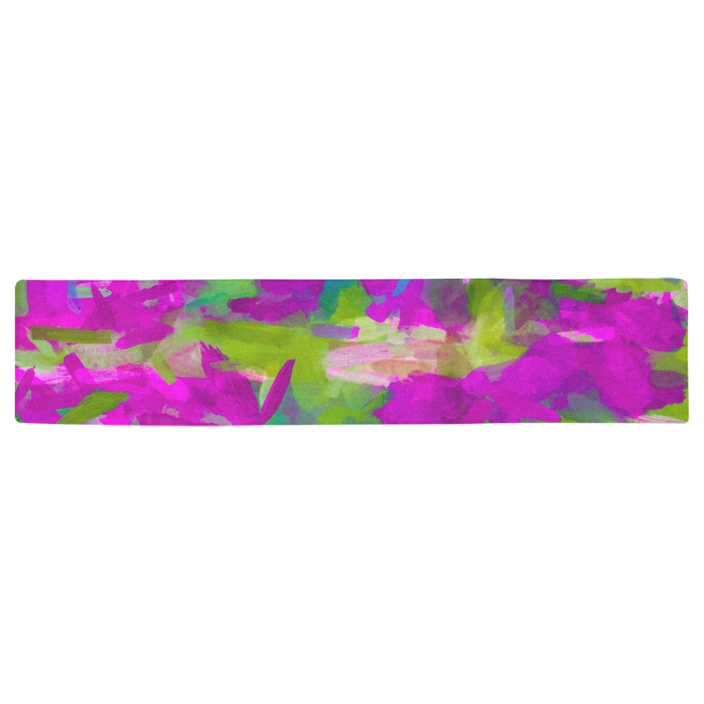 splash painting abstract texture in purple pink green Table Runner 16x72 inch