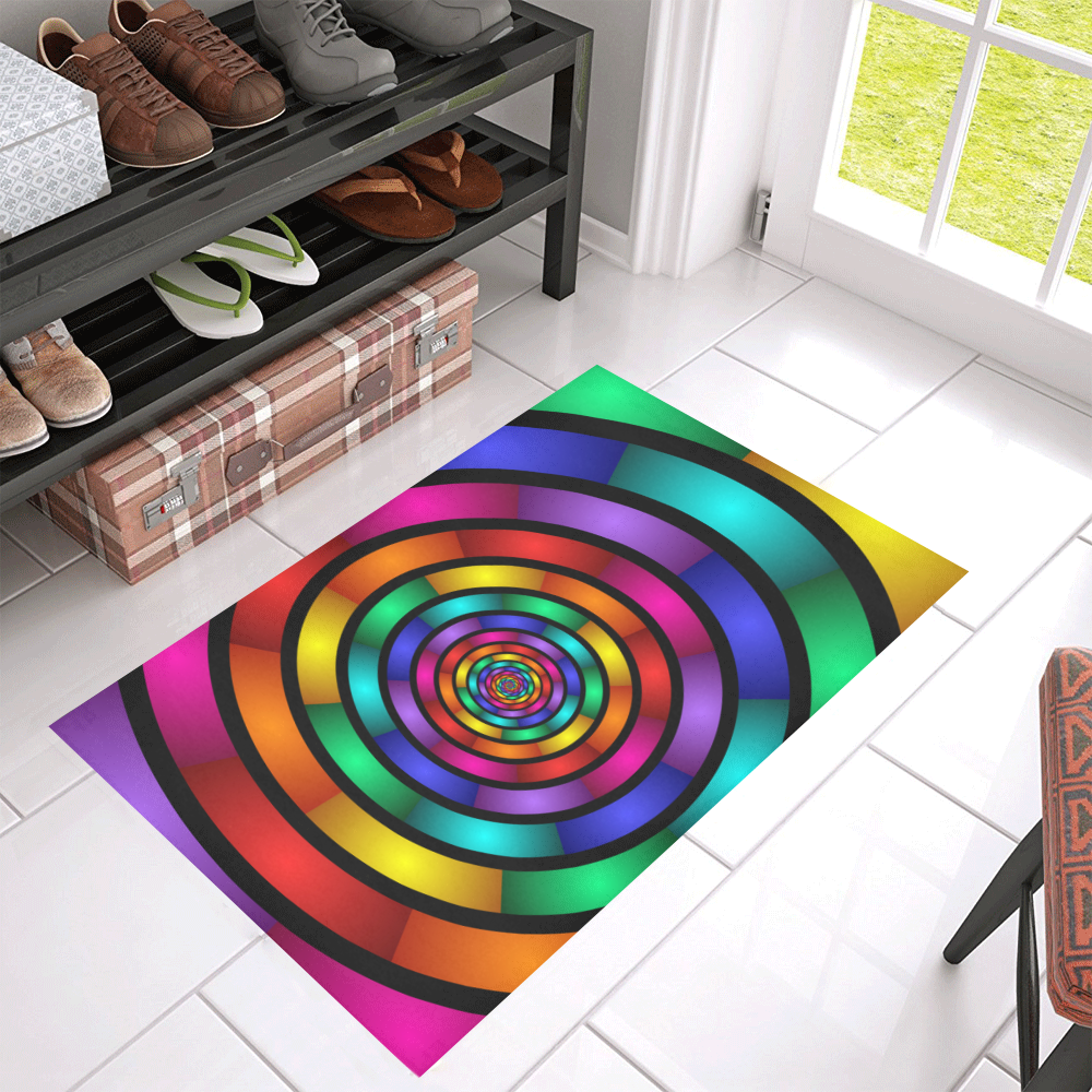 Round Psychedelic Colorful Modern Fractal Graphic Azalea Doormat 30" x 18" (Sponge Material)