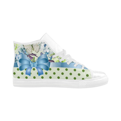 Watercolor Flowers Butterflies Polka Dots Ribbon B Aquila High Top Microfiber Leather Women's Shoes (Model 032)