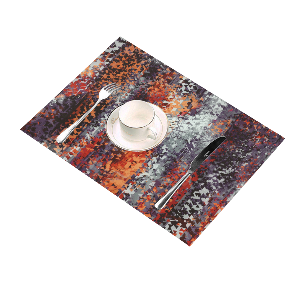 psychedelic geometric polygon shape pattern abstract in black orange brown red Placemat 14’’ x 19’’ (Set of 2)