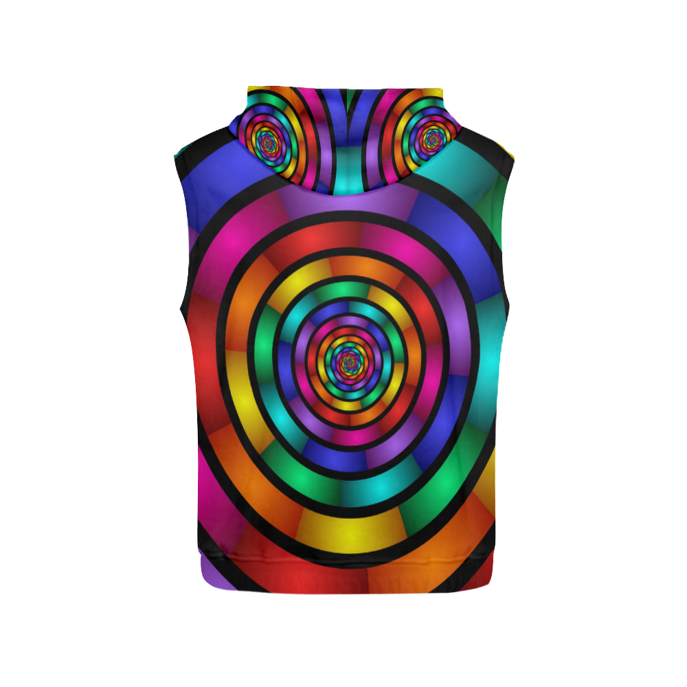 Round Psychedelic Colorful Modern Fractal Graphic All Over Print Sleeveless Hoodie for Women (Model H15)