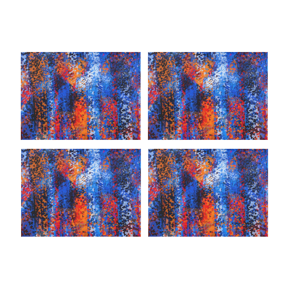 psychedelic geometric polygon shape pattern abstract in blue red orange Placemat 14’’ x 19’’ (Set of 4)