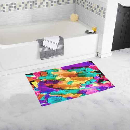 psychedelic splash painting texture abstract background in pink green purple yellow brown Bath Rug 16''x 28''