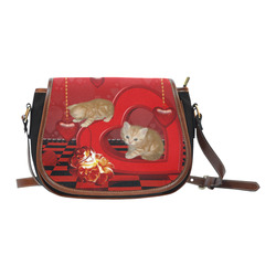 Cute kitten with hearts Saddle Bag/Small (Model 1649)(Flap Customization)