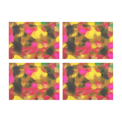 psychedelic geometric polygon shape pattern abstract in pink yellow green Placemat 14’’ x 19’’ (Set of 4)