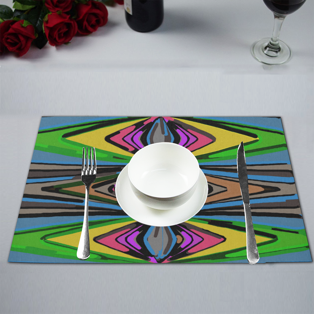 psychedelic geometric graffiti triangle pattern in pink green blue yellow and brown Placemat 12’’ x 18’’ (Set of 2)