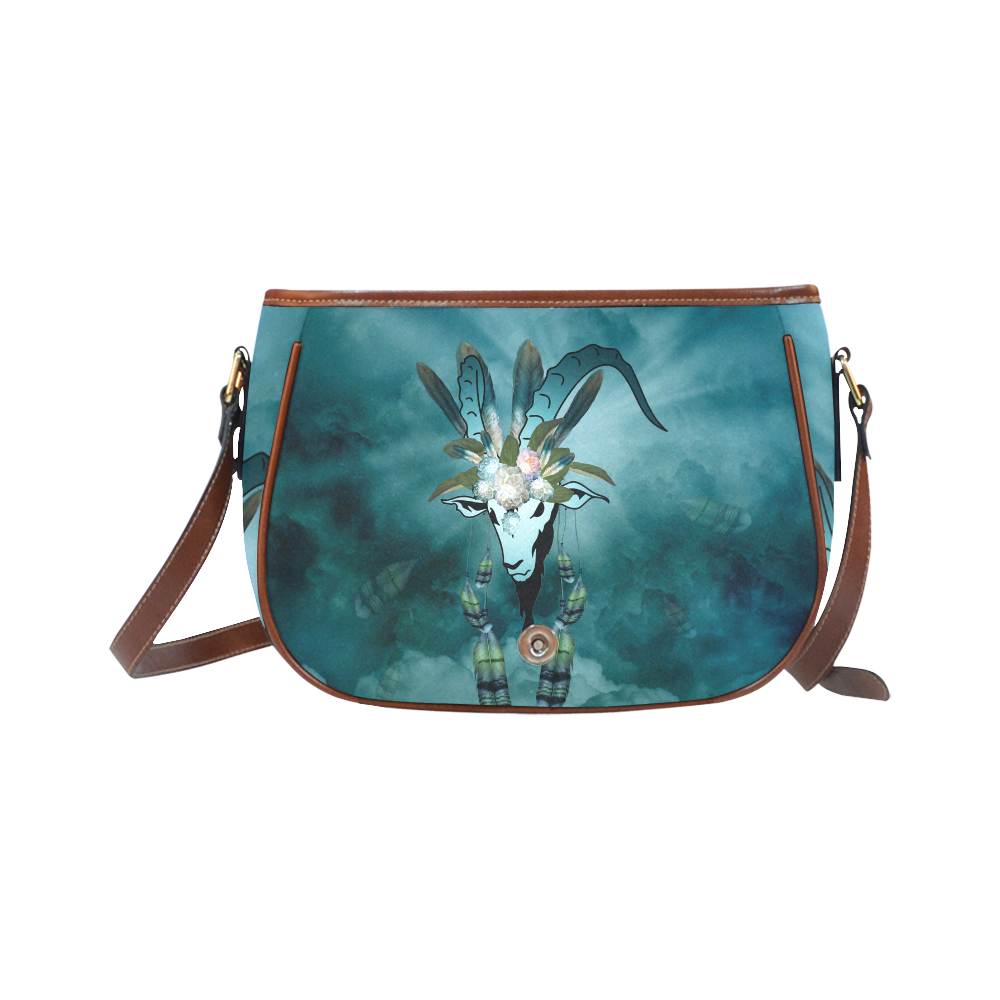 The billy goat with feathers and flowers Saddle Bag/Large (Model 1649)