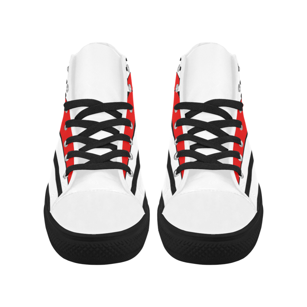 Polka Dots Stripes black white Comic Ribbon red Aquila High Top Microfiber Leather Women's Shoes (Model 032)
