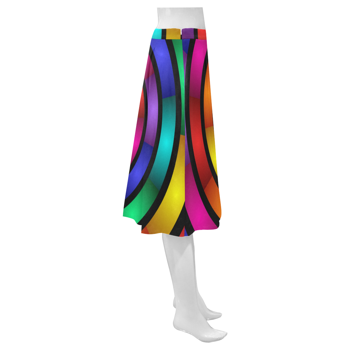 Round Psychedelic Colorful Modern Fractal Graphic Mnemosyne Women's Crepe Skirt (Model D16)