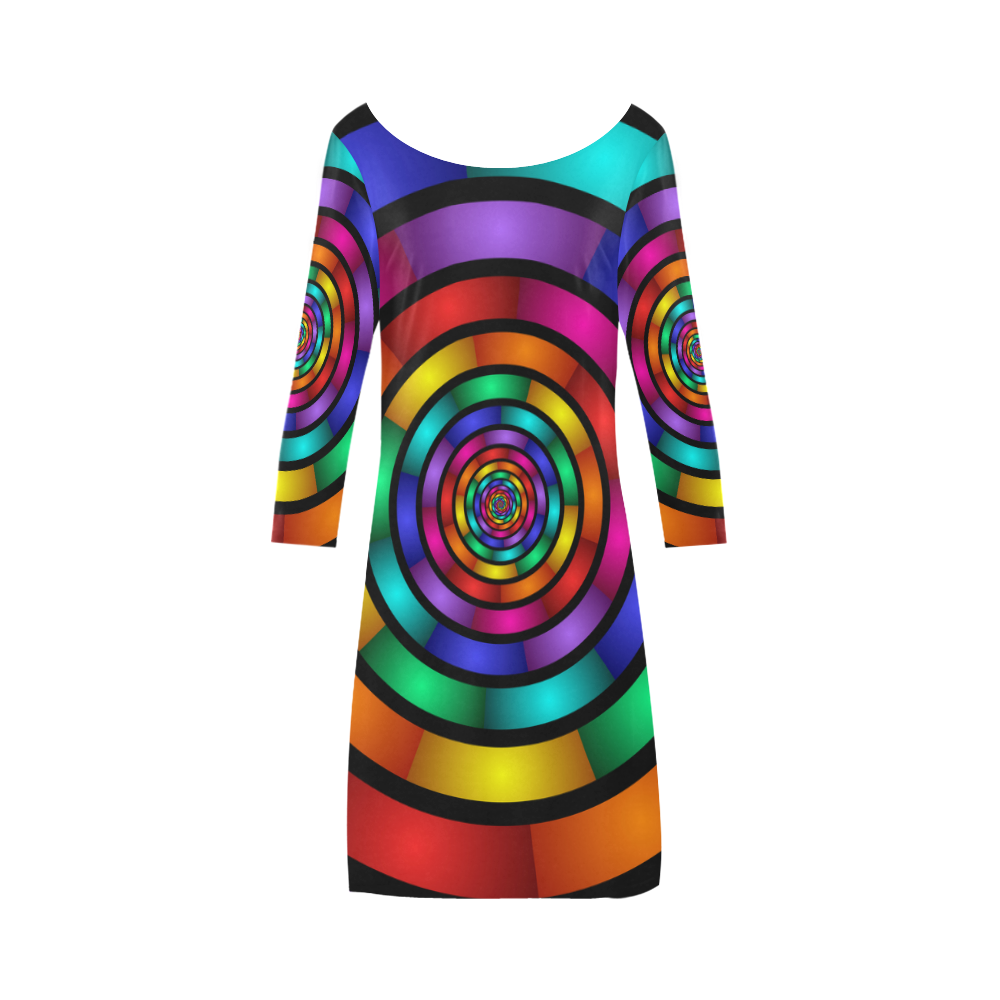 Round Psychedelic Colorful Modern Fractal Graphic Bateau A-Line Skirt (D21)