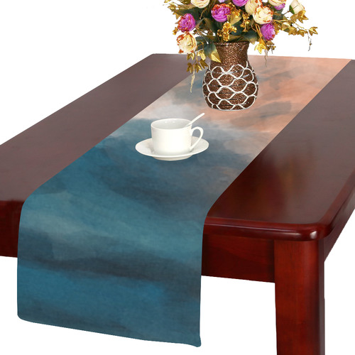 psychedelic splash painting texture abstract background in brown and blue Table Runner 14x72 inch