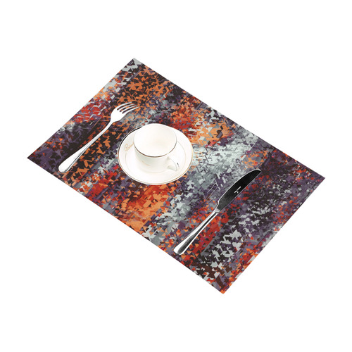 psychedelic geometric polygon shape pattern abstract in black orange brown red Placemat 12’’ x 18’’ (Set of 2)