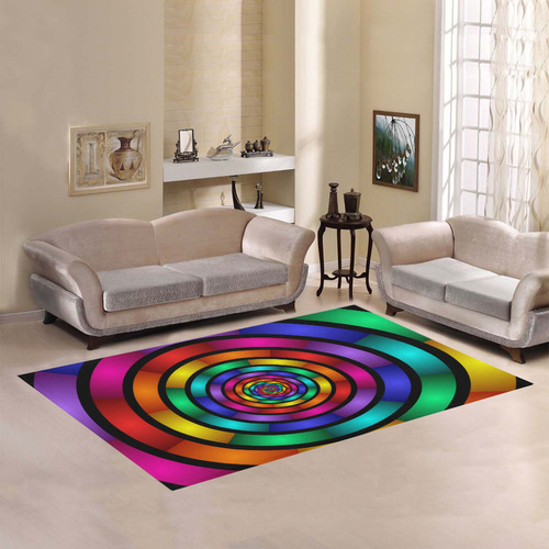 Round Psychedelic Colorful Modern Fractal Graphic Area Rug7'x5'