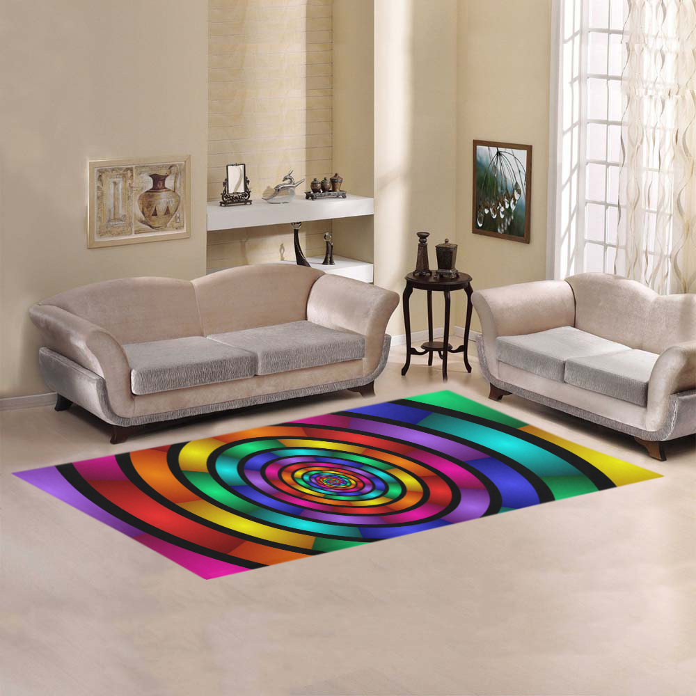 Round Psychedelic Colorful Modern Fractal Graphic Area Rug 7'x3'3''