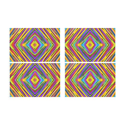 psychedelic geometric graffiti square pattern abstract in blue purple pink yellow green Placemat 12’’ x 18’’ (Set of 4)