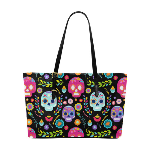 Sugar Skull Day of the Dead Floral Pattern Euramerican Tote Bag/Large (Model 1656)