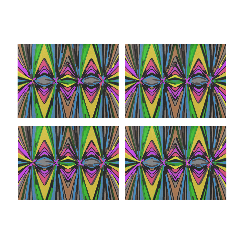 psychedelic geometric graffiti triangle pattern in pink green blue yellow and brown Placemat 14’’ x 19’’ (Set of 4)