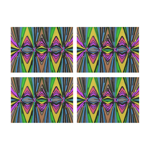 psychedelic geometric graffiti triangle pattern in pink green blue yellow and brown Placemat 14’’ x 19’’ (Set of 4)