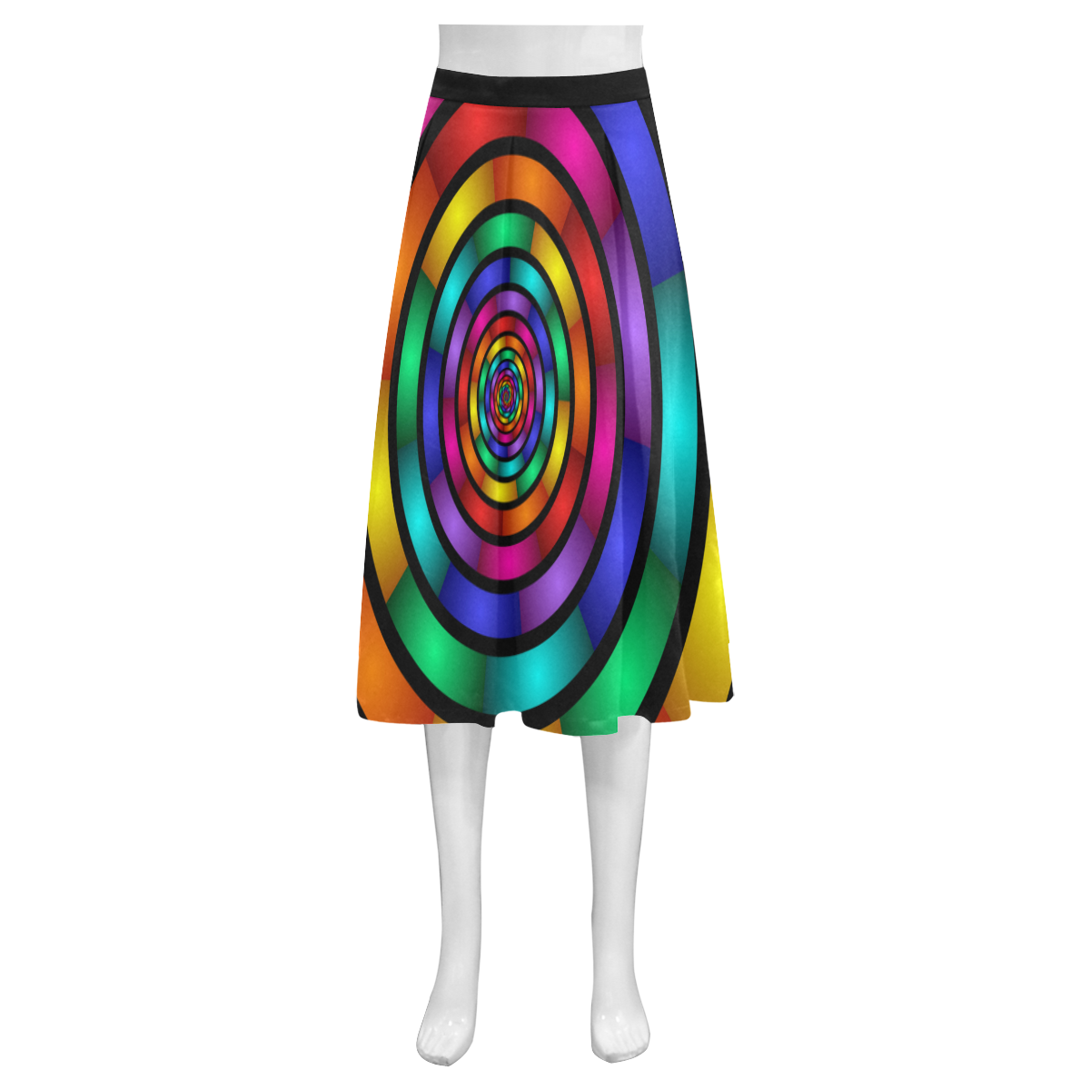 Round Psychedelic Colorful Modern Fractal Graphic Mnemosyne Women's Crepe Skirt (Model D16)