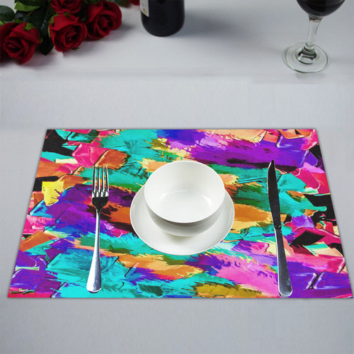 psychedelic splash painting texture abstract background in pink green purple yellow brown Placemat 14’’ x 19’’ (Set of 4)